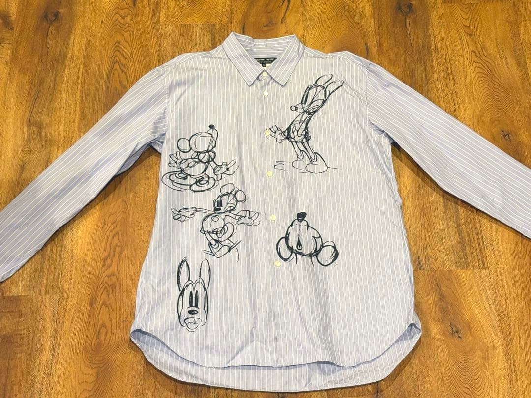 コムデギャルソンオムドゥ × ディズニー ミッキー プリント ストライプシャツ