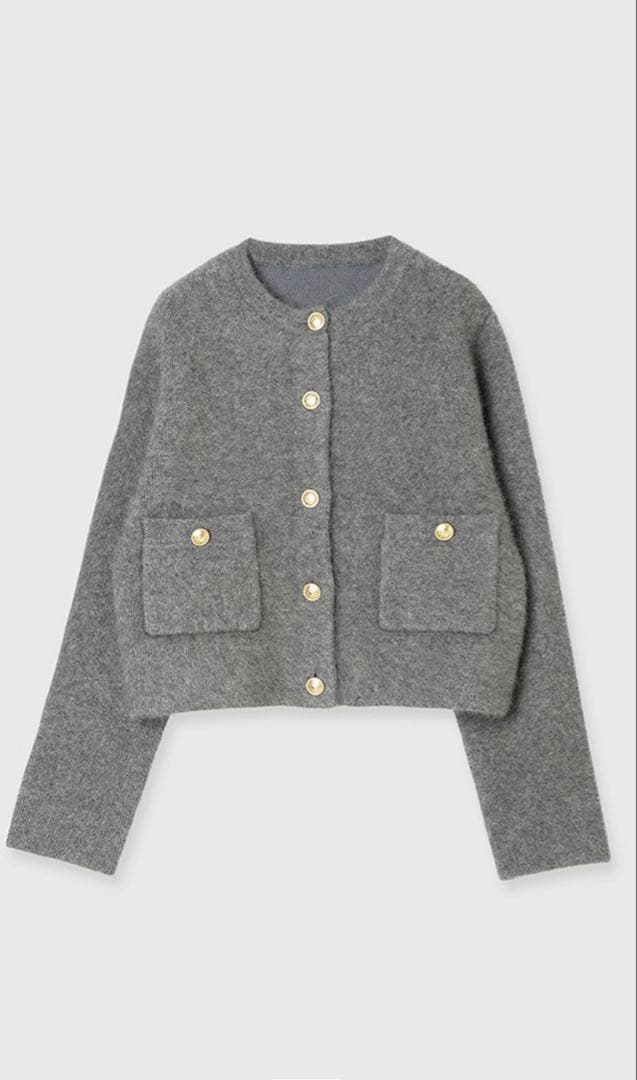 anuans ラクーンブレンドノーカラーニットジャケット