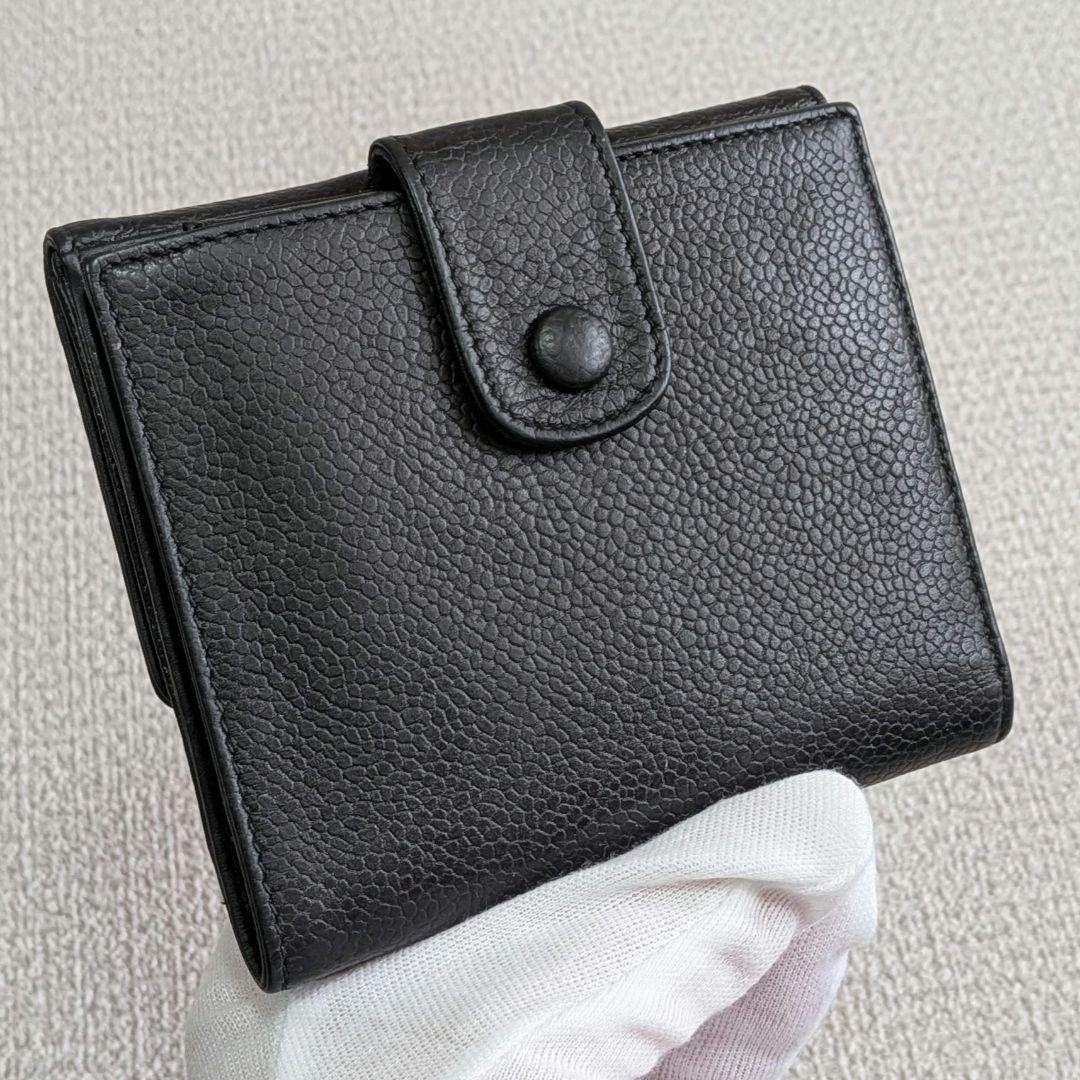 シャネル　デカココ　Wホック折り財布　キャビアスキン　黒　ミニチェーンウォレット