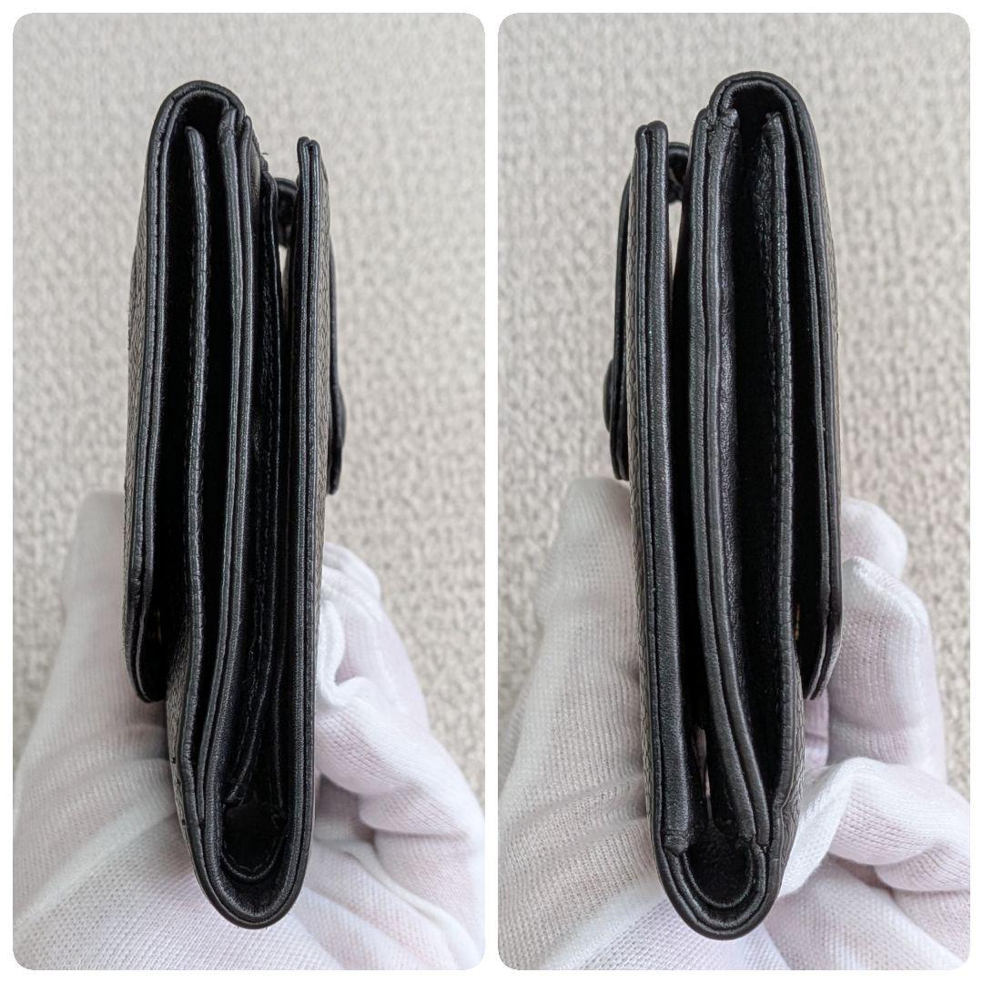 シャネル　デカココ　Wホック折り財布　キャビアスキン　黒　ミニチェーンウォレット