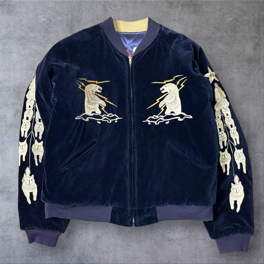 【希少】 テーラー東洋 スカジャン 別珍 M アラスカ 犬ぞり シロクマ 刺繍