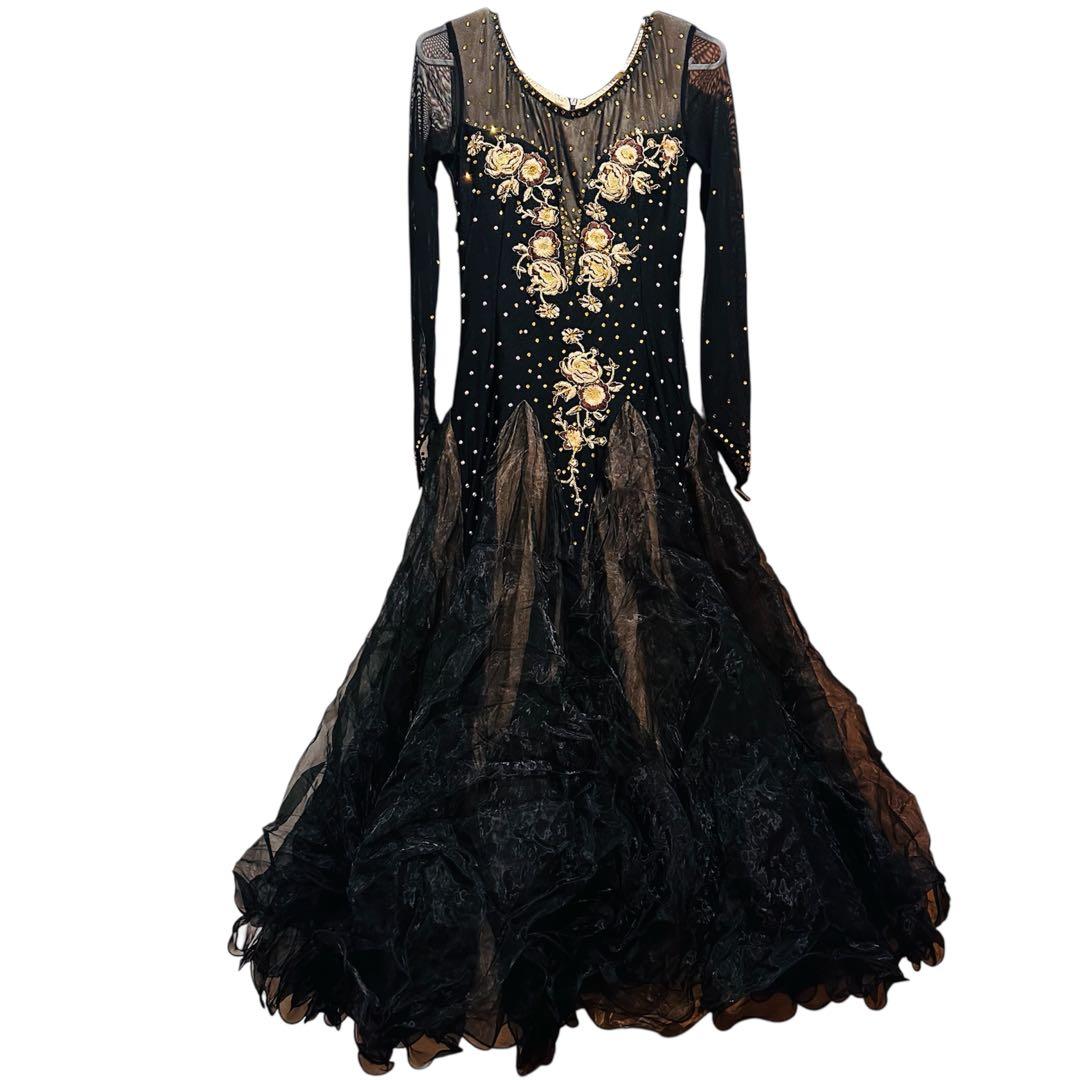 ブラック×ゴールド刺繍ダンスドレスMサイズ