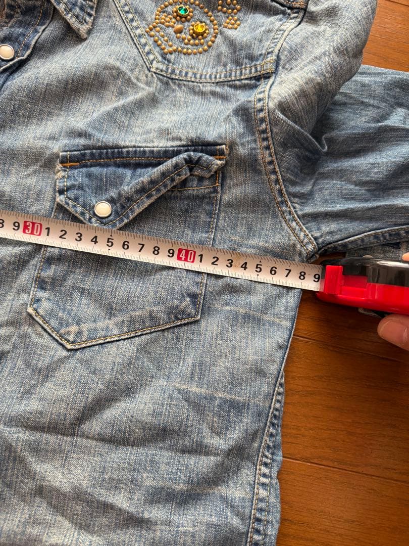 ち*ち様 レミレリーフ　スタッズ　ヴィンテージ加工　ウエスタンデニムシャツ　イン