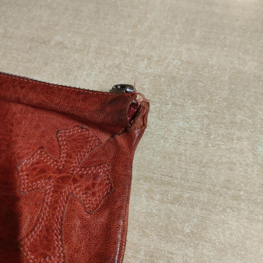 クロムハーツ チェンジパース レザー 赤茶 ジッパー無し 破れあり