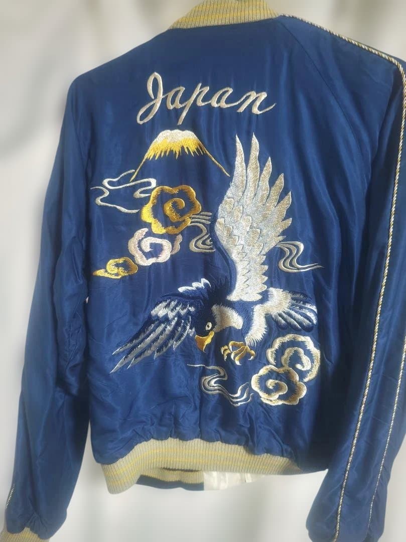 青いスカジャン 鷹 富士山刺繍