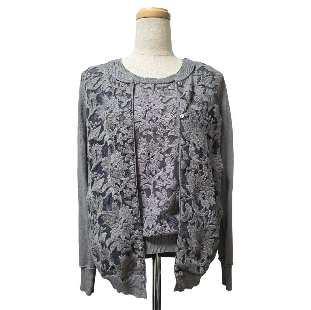 Sov. グレー 花柄 ニットアンサンブル