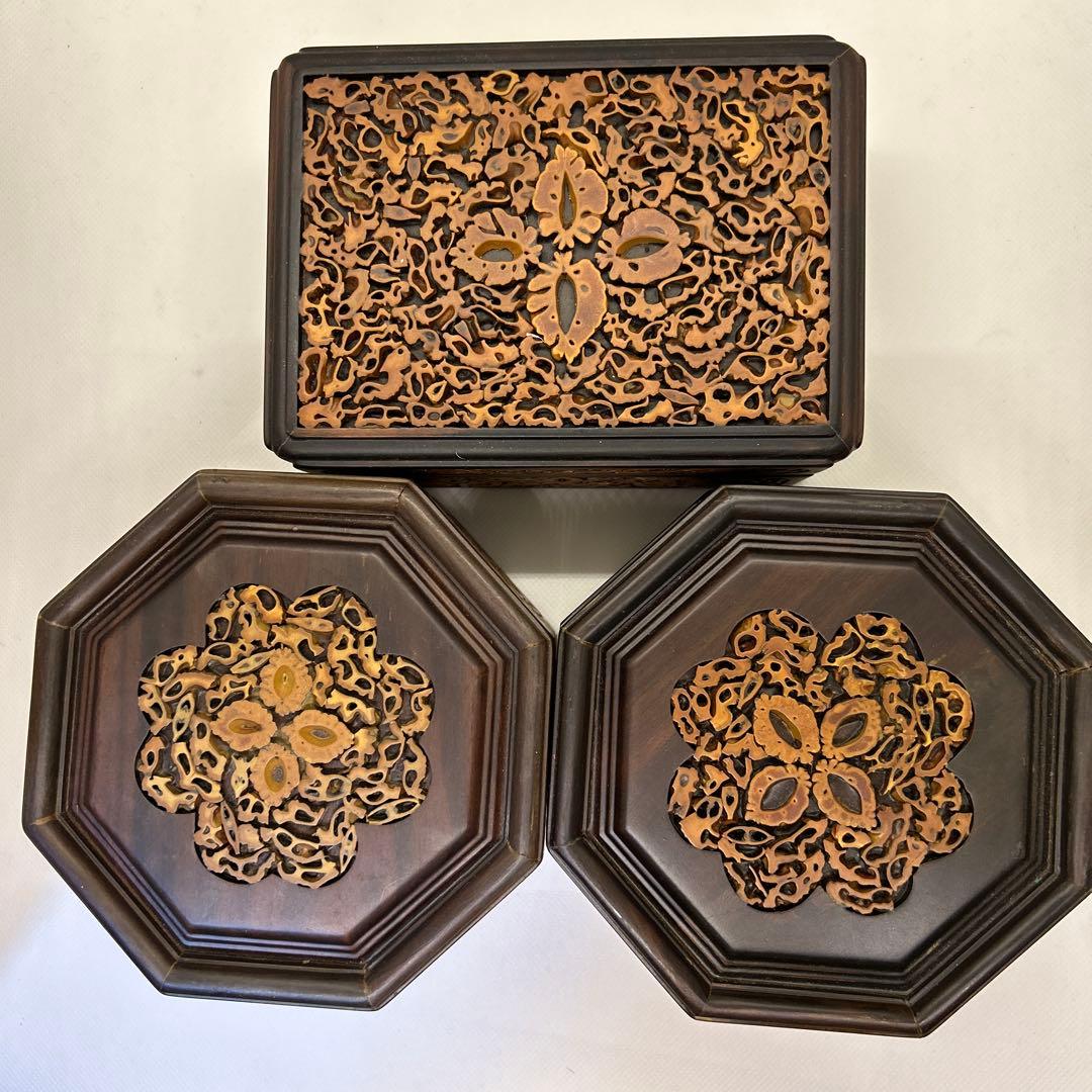 希少 まとめ売り 黒檀 アクセサリーケース 文箱 ジュエリー 長方形 八角形