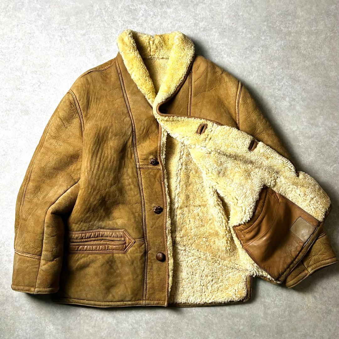 pirovintage ムートンジャケット スウェード レザー本革 袖裏ボ