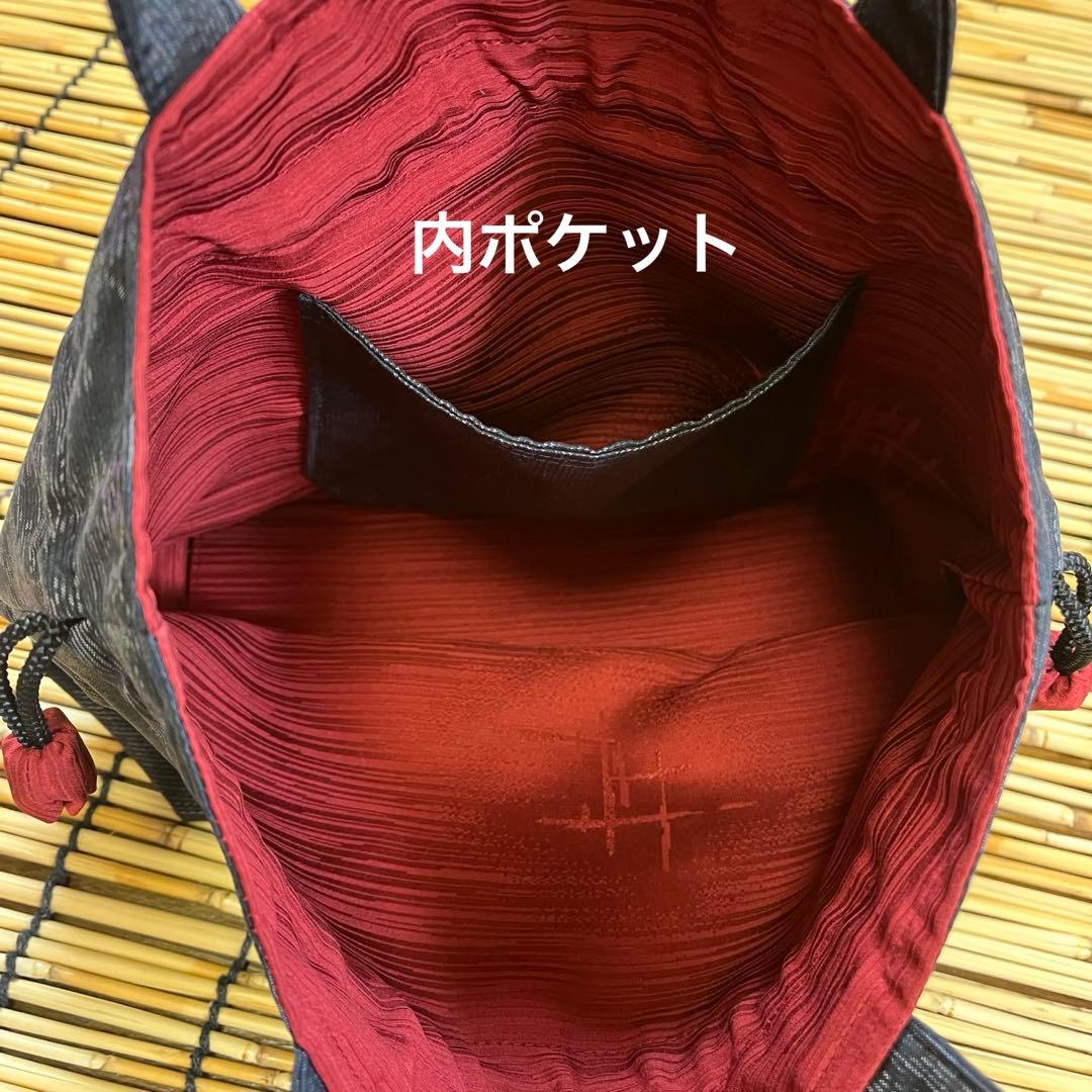 大島紬リメイク＊手作りおしゃれ日傘とお揃い巾着トート＊濃紺 花柄