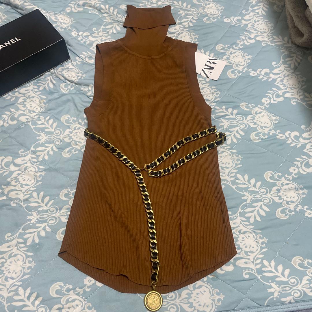 CHANEL チェーンベルト　ゴールド×ブラック革　  ヴィンテージ