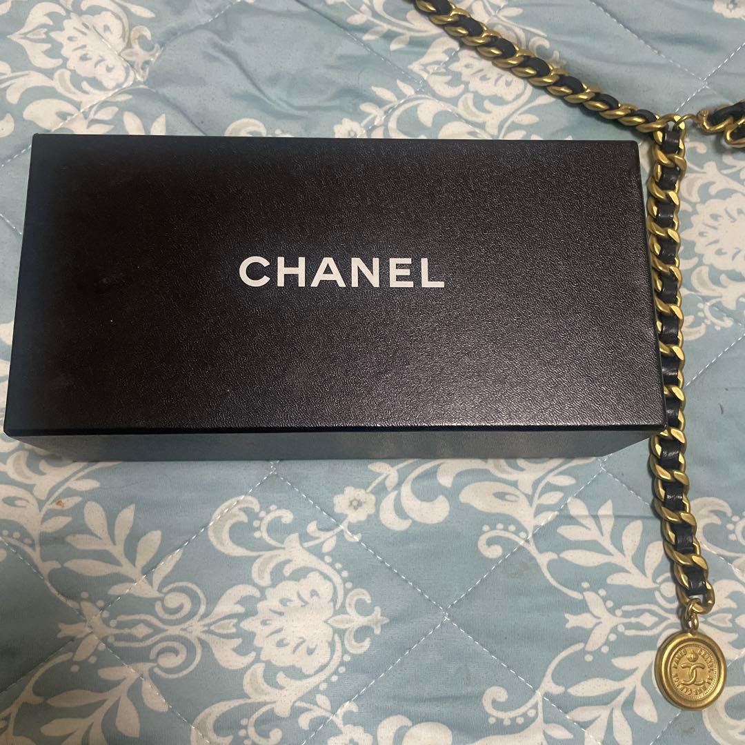 CHANEL チェーンベルト　ゴールド×ブラック革　  ヴィンテージ