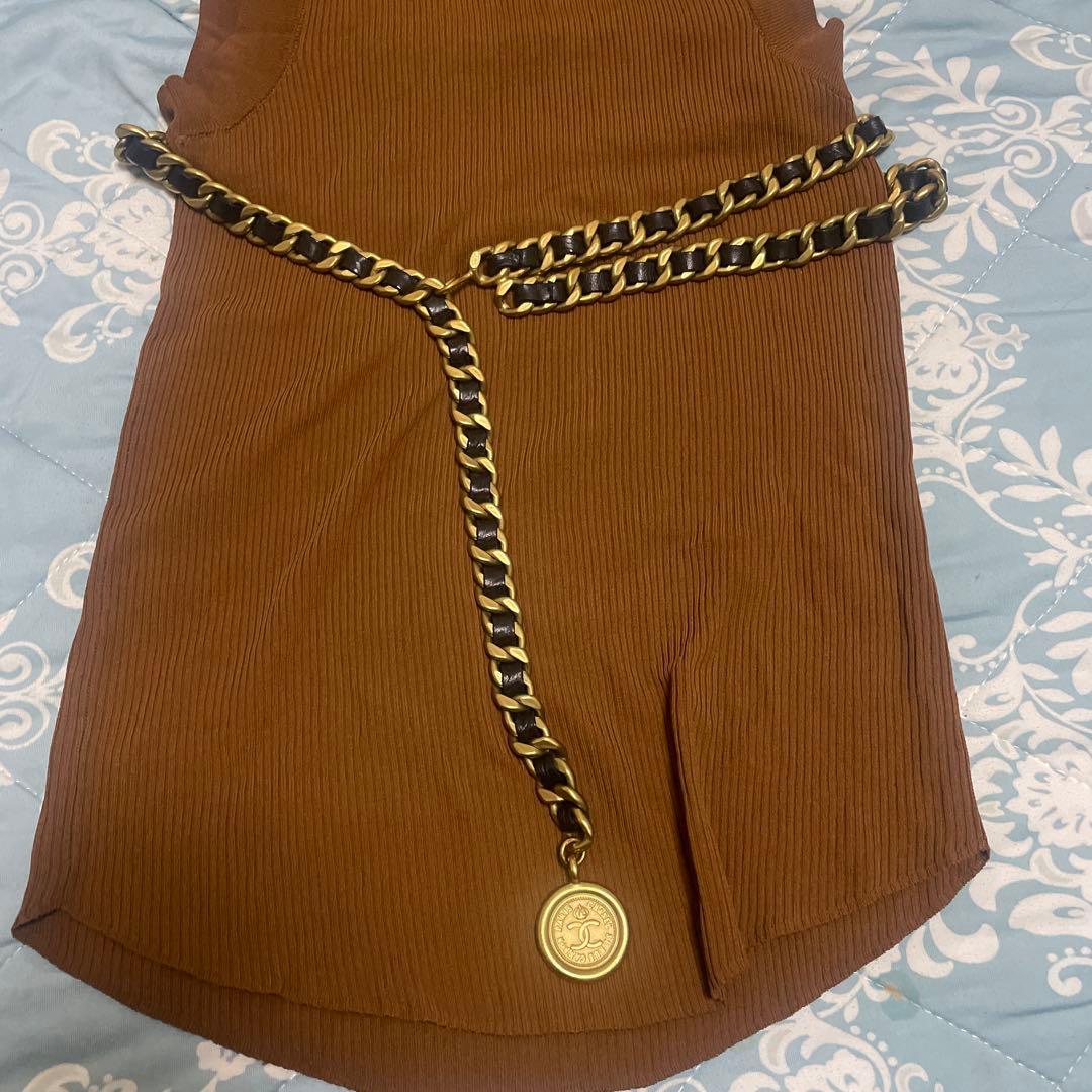 CHANEL チェーンベルト　ゴールド×ブラック革　  ヴィンテージ