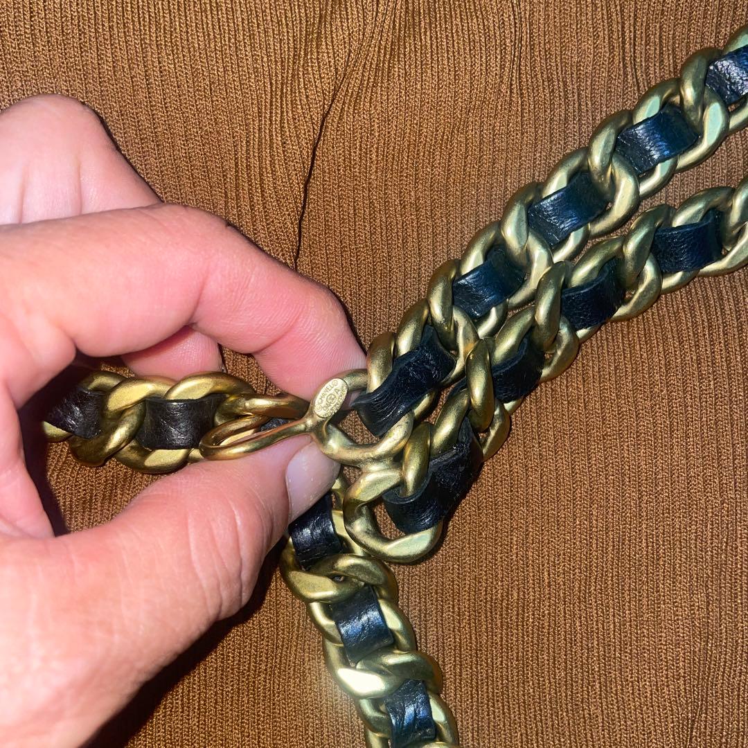 CHANEL チェーンベルト　ゴールド×ブラック革　  ヴィンテージ