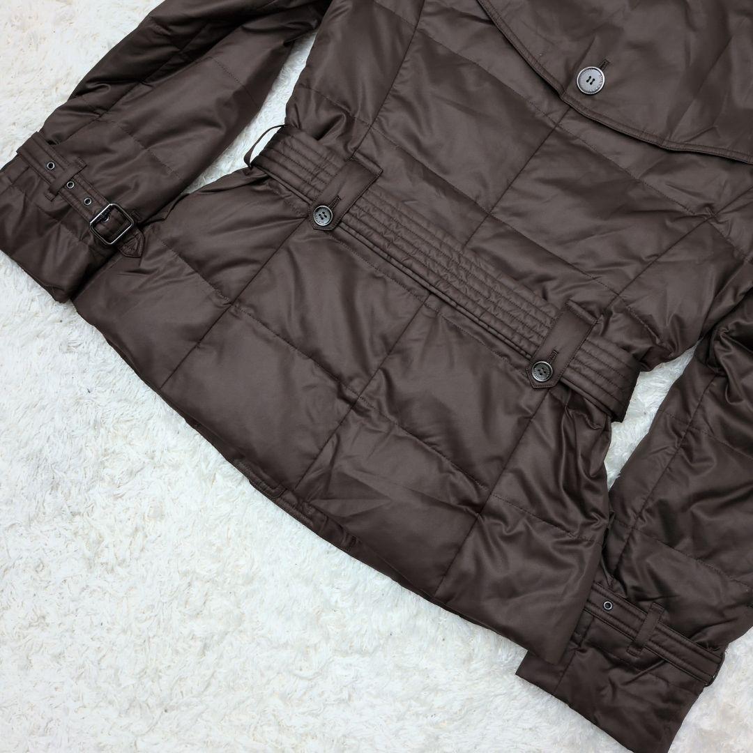 【極美品 L相当】バーバリー　ダウンジャケット　ノバチェック　ベルト　ブラウン