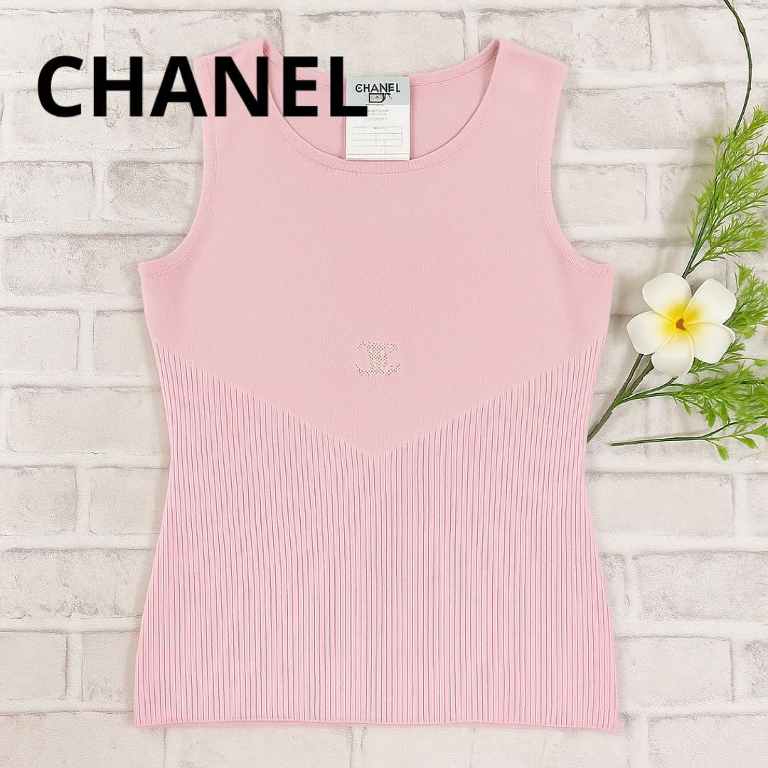 CHANEL シャネル ノースリーブトップス ピンク ロゴ入り ヴィンテージ