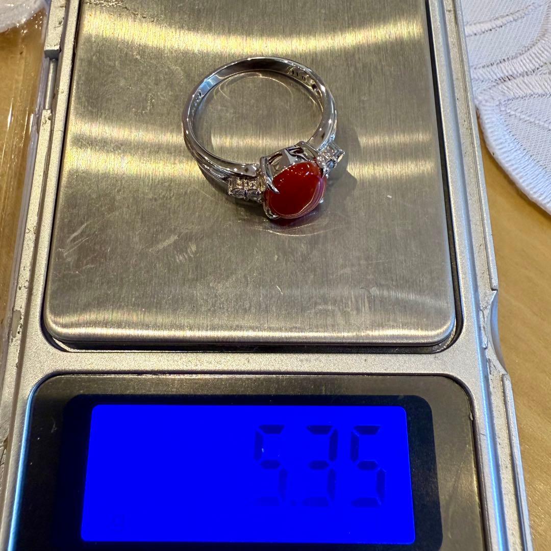 Pt900 血赤珊瑚1.73ct ダイヤ0.11ct リング 新品 13号