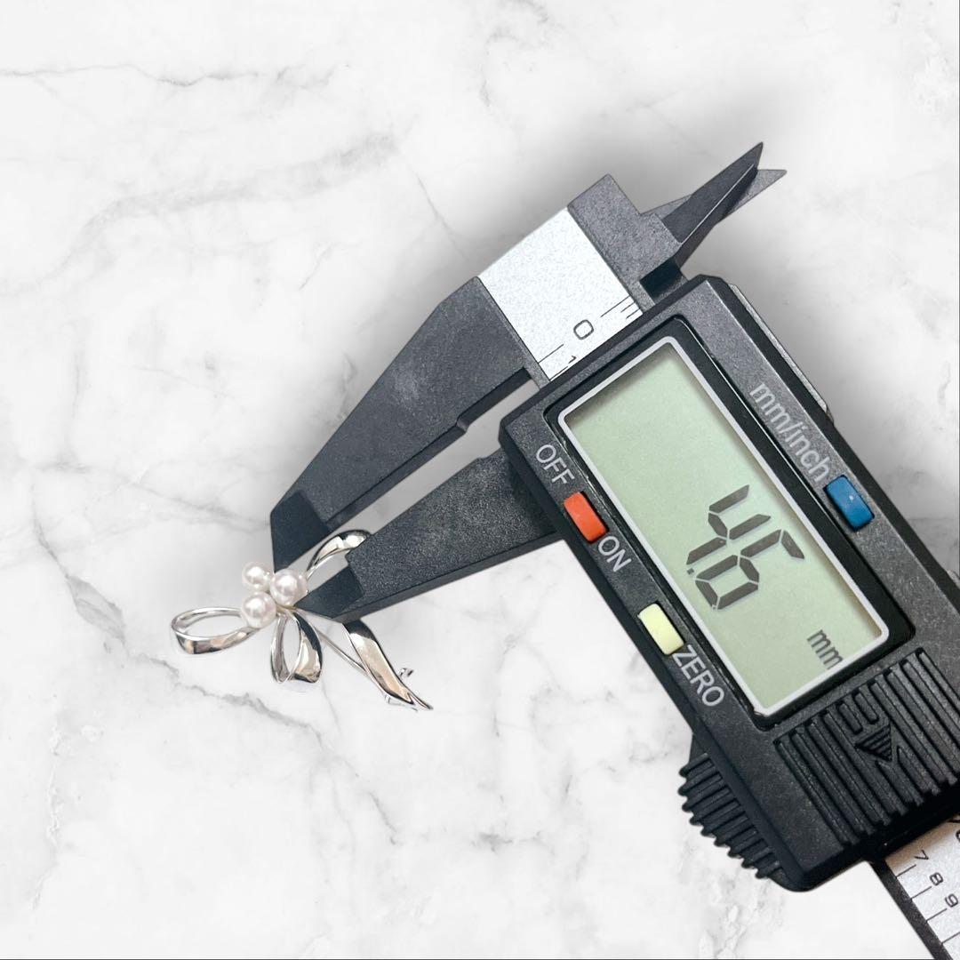 【未使用】MIKIMOTO パールブローチ リボン あこや真珠 刻印あり