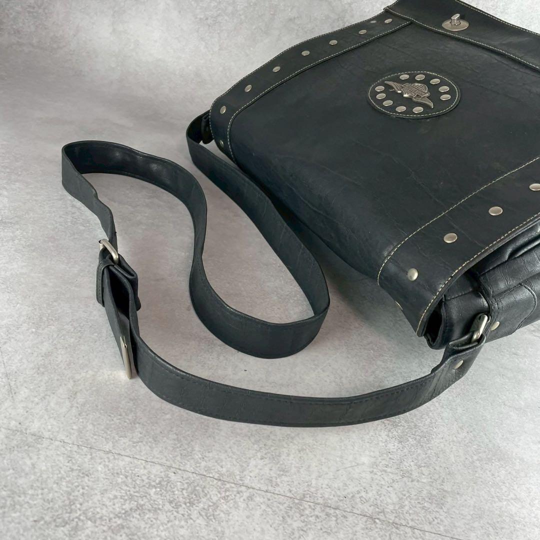 希少✨Harley Davidson ショルダーバッグ レザー ロゴ金具 黒