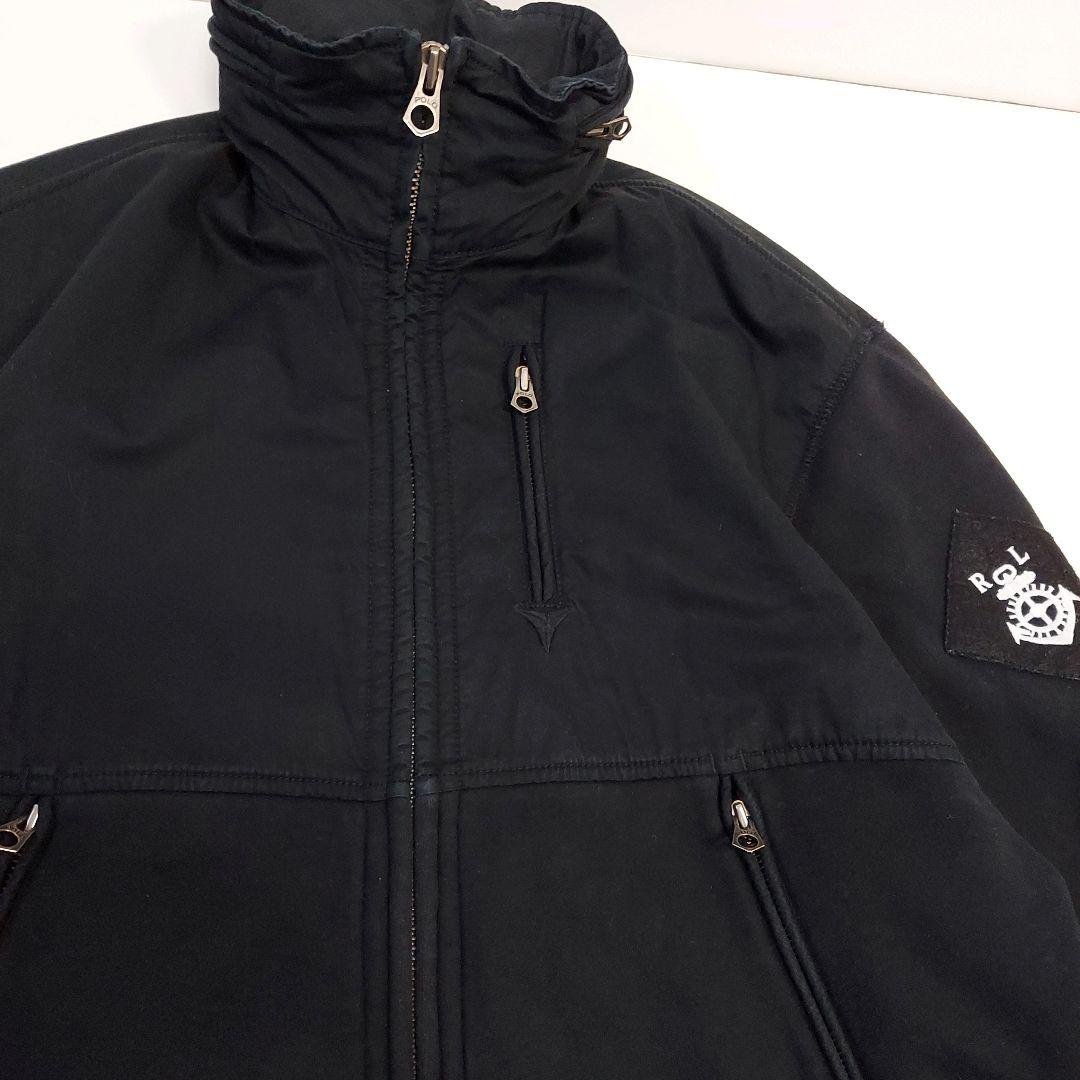 90s ポロバイラルフローレン 異素材レイヤード 裏起毛 ブルゾン L 黒