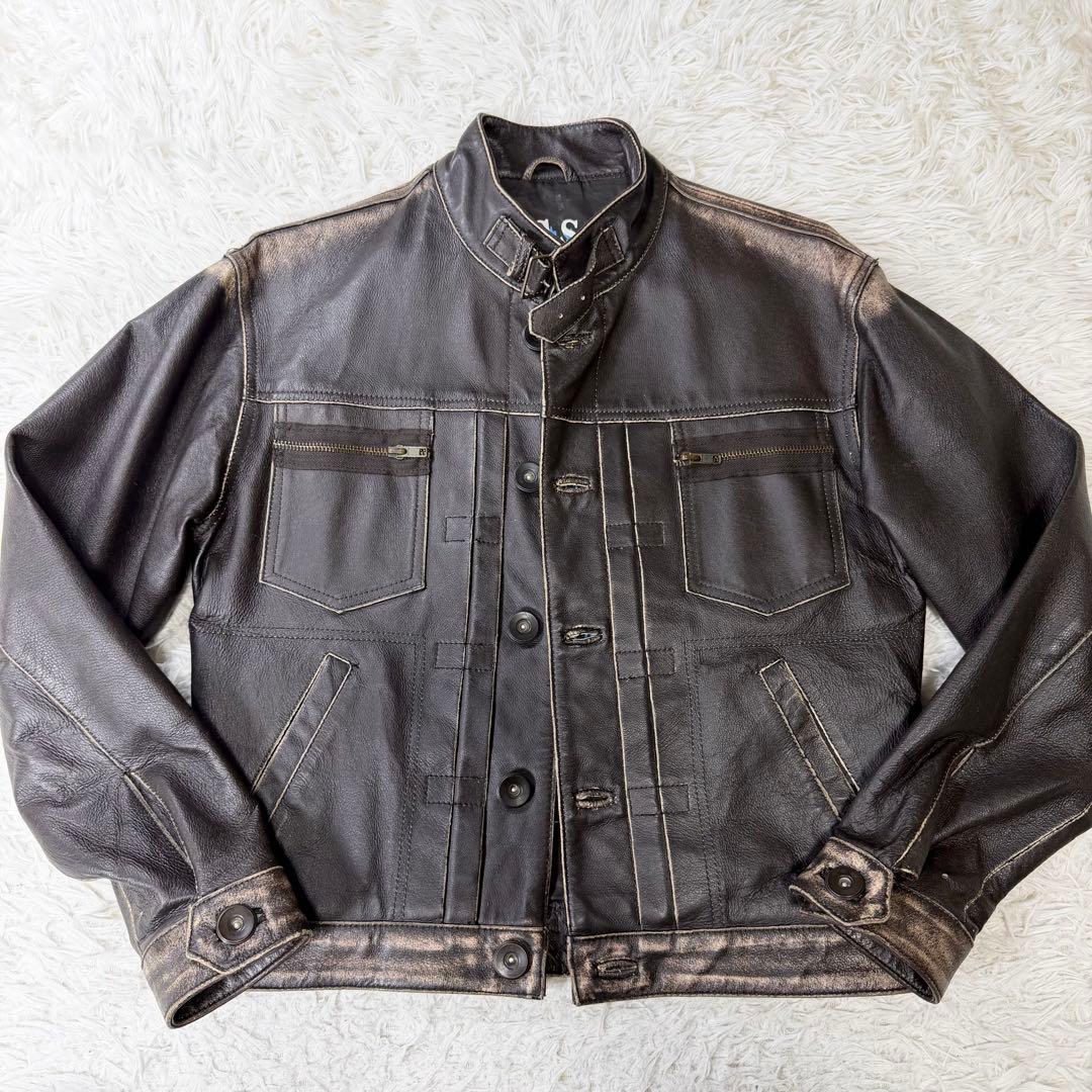 限定版リングスパン　イングランド製　レザージャケット　スタッズ　ヴィンテージ加工