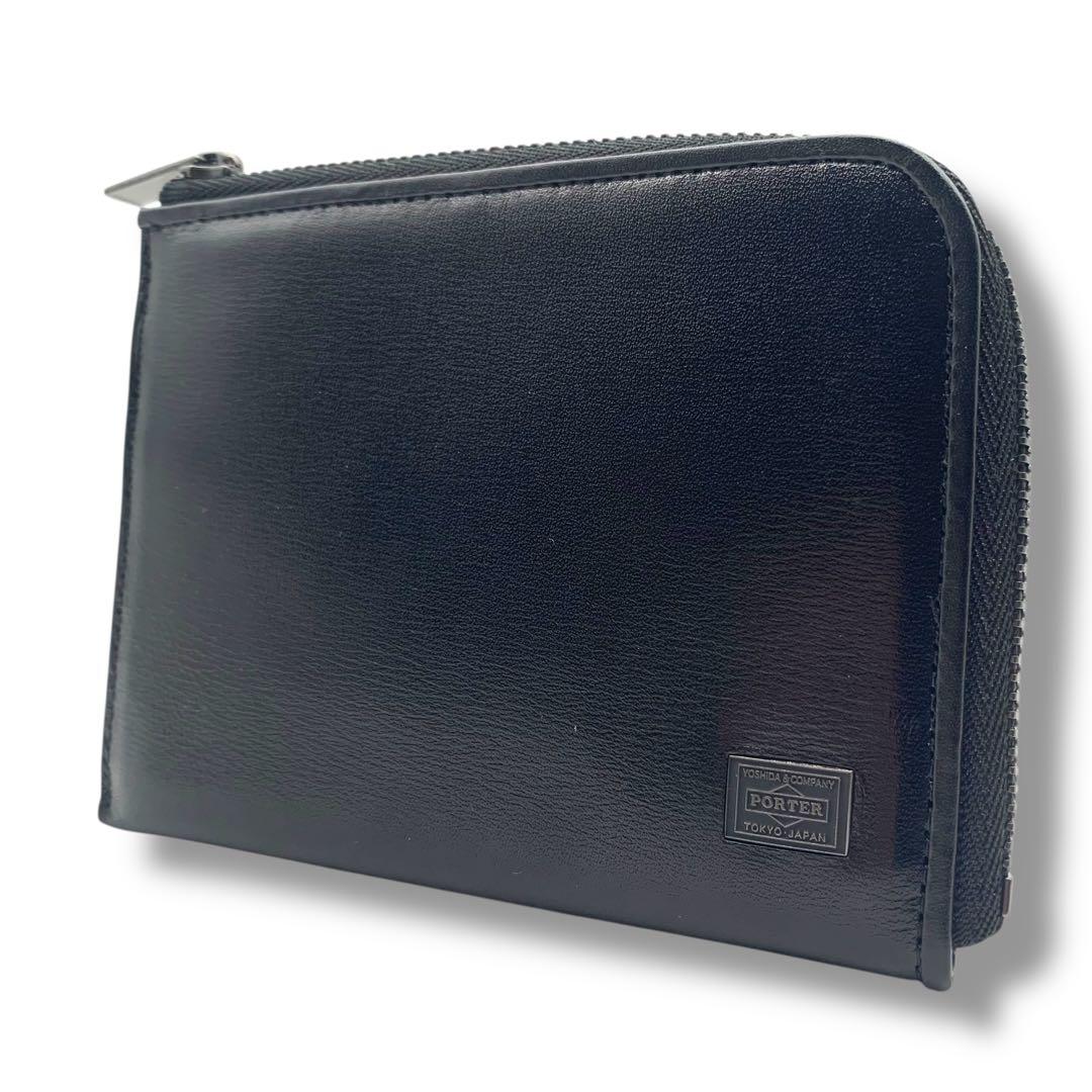 未使用級！　ポーター　ジップ　ケース　財布　オールレザー　黒