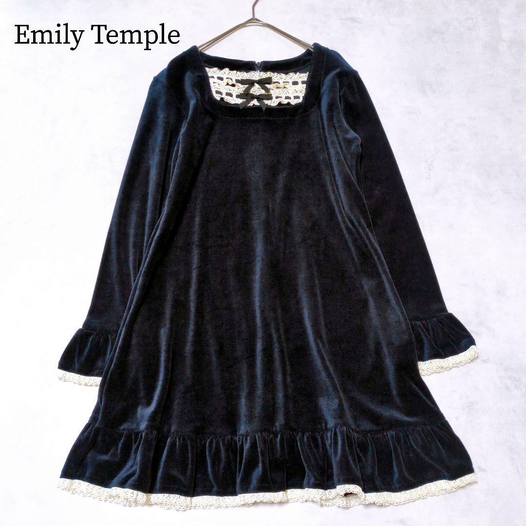 Emily Temple✨️ベロア黒レースワンピ 上品クラシカ ル 大人可愛い♡