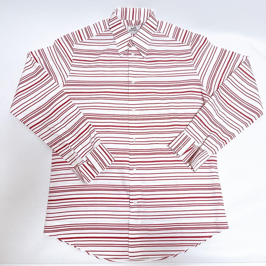 HERMES エルメス　コットン 長袖シャツ　ホワイト×ボーダー　2枚セット