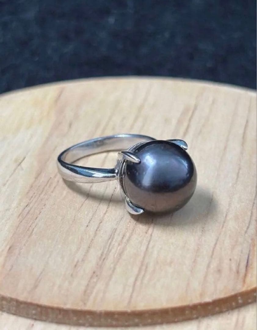 【当選履歴有り・開運】タヒチ産黒蝶真珠リング・13号・pt900
