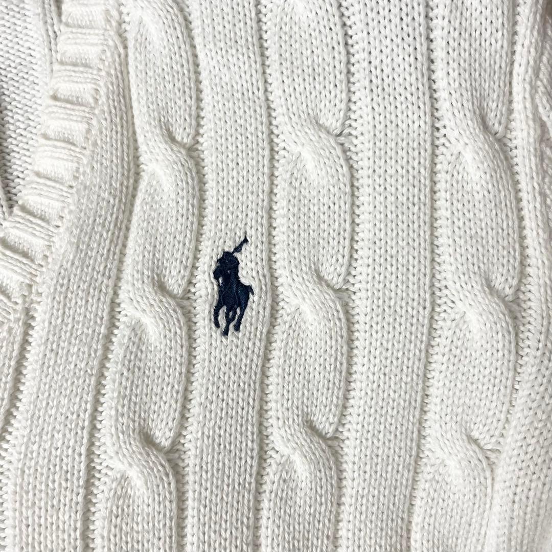 ラルフローレン ケーブルニット セーター ブランドロゴ 刺繍 白 ホワイト S