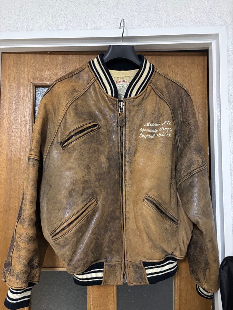 AVIREX バーシティジャケット オールレザー製　90s ブラウン