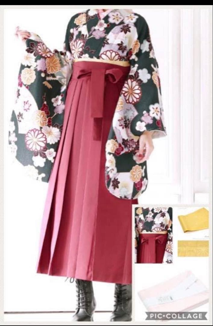 袴セット 卒業式 小学生 女の子 グリーン×エンジセット