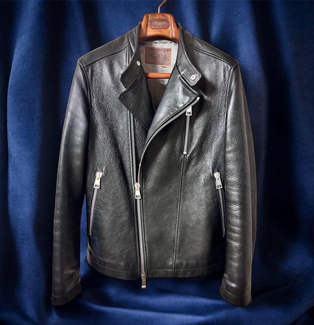 ルッフォ 最高峰フィンランドディアスキン 鹿革　ダブルライダース 44 黒