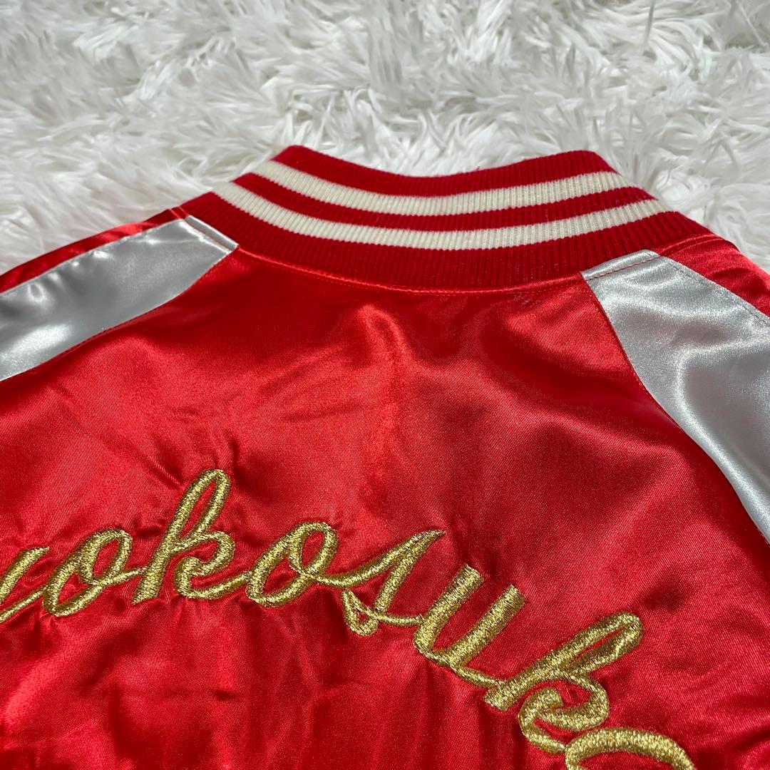 プリンス商会　スカジャン グリーンベレー　スカル刺繍　ドクロ　L 赤　サテン