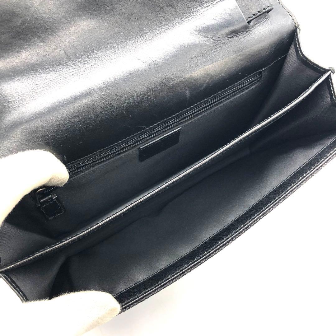 【美品】GUCCI クラッチバッグ レザー GGキャンバス 持ち手あり ブラック