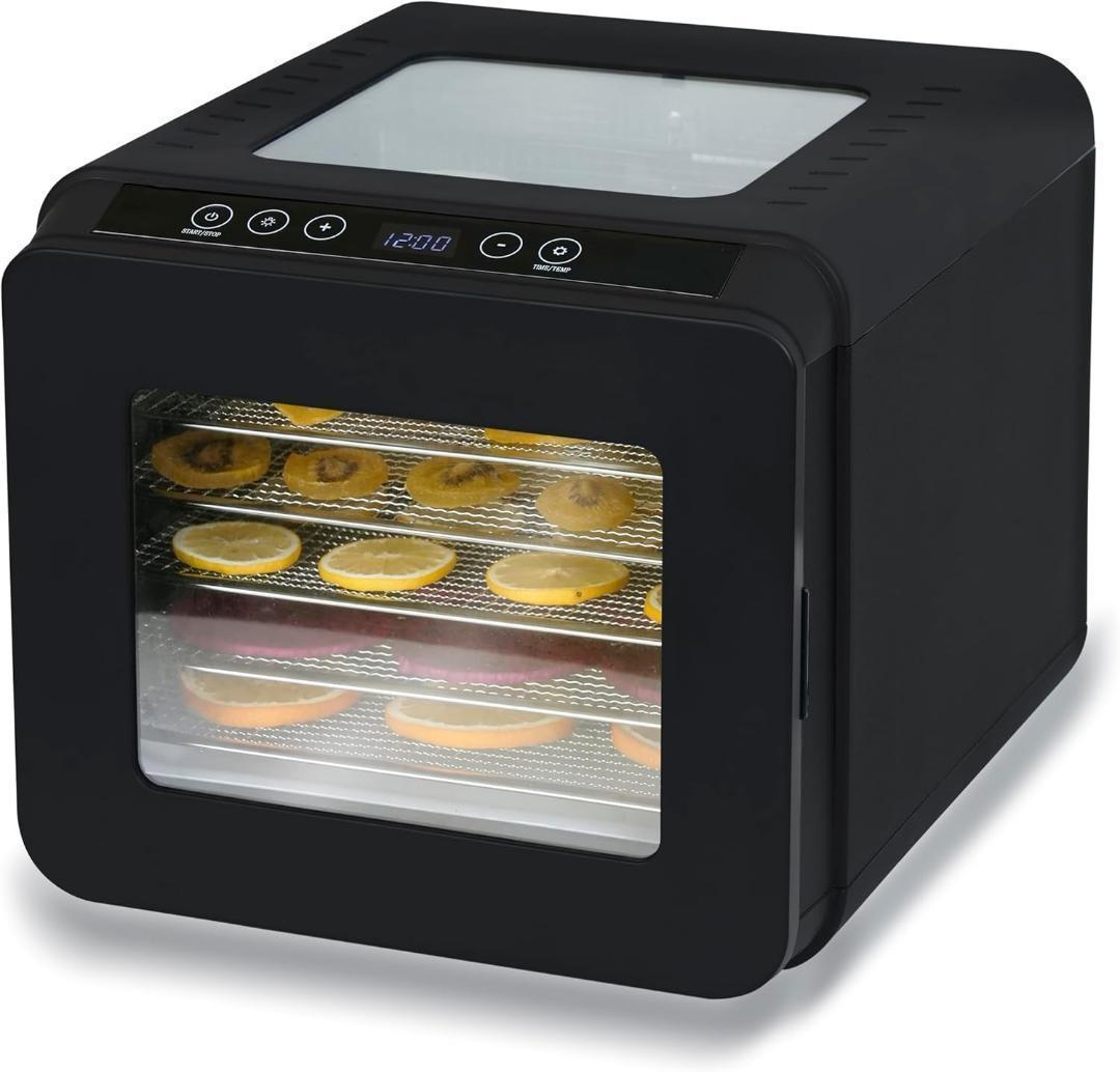 フードドライヤー 食品乾燥機 400W 360°熱風循環加熱 両面ガラス 6段