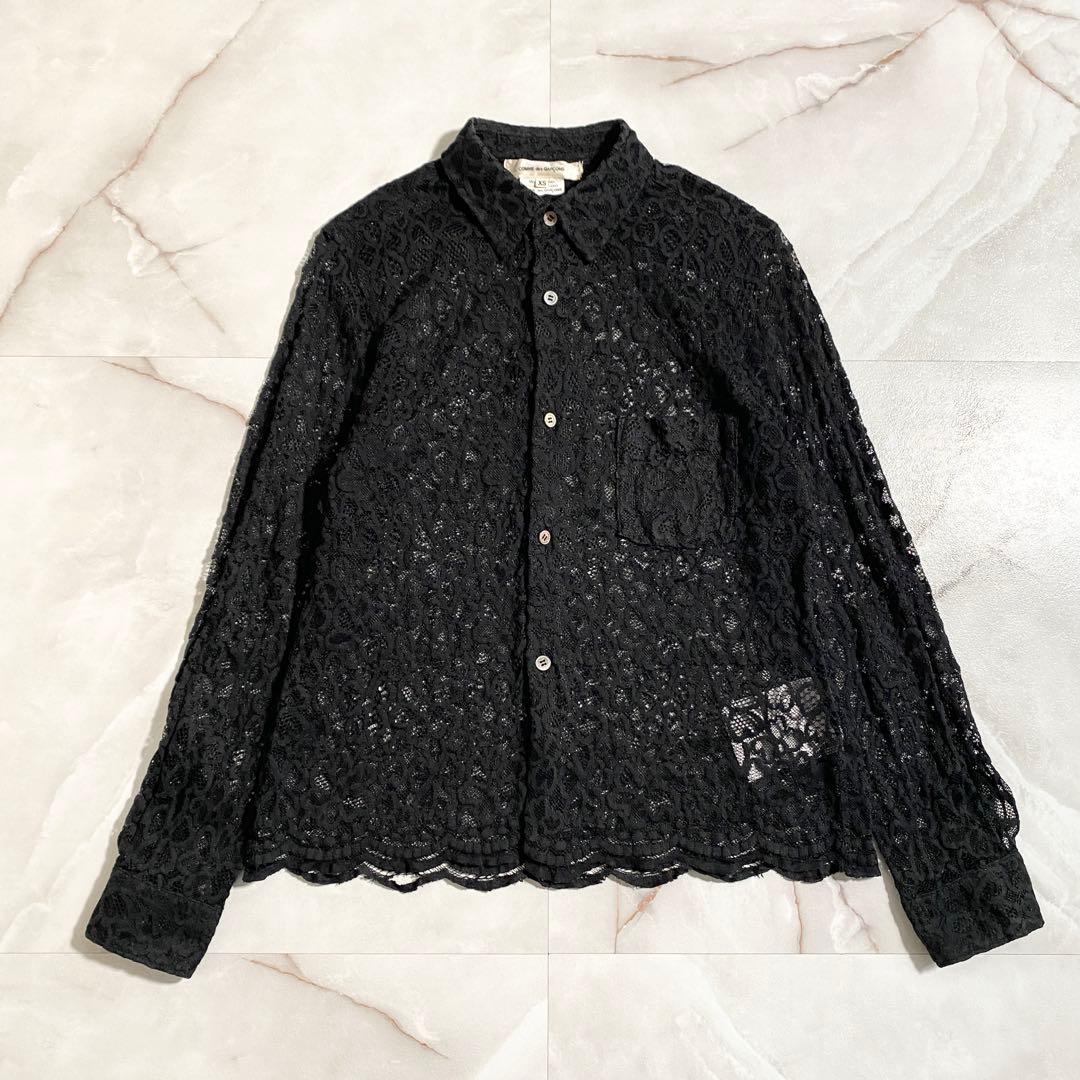 A17418 コムデギャルソン 12ss 総レース花柄シャツ ブラック XS