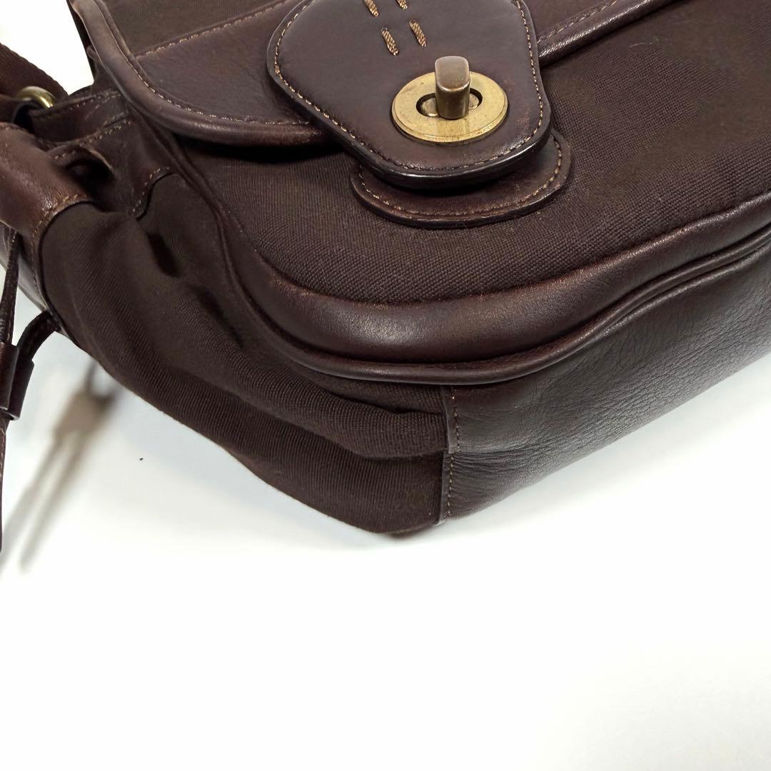 【美品】土屋鞄　ショルダーバッグ　タブラ　ターンロック　ダークブラウン　メンズ