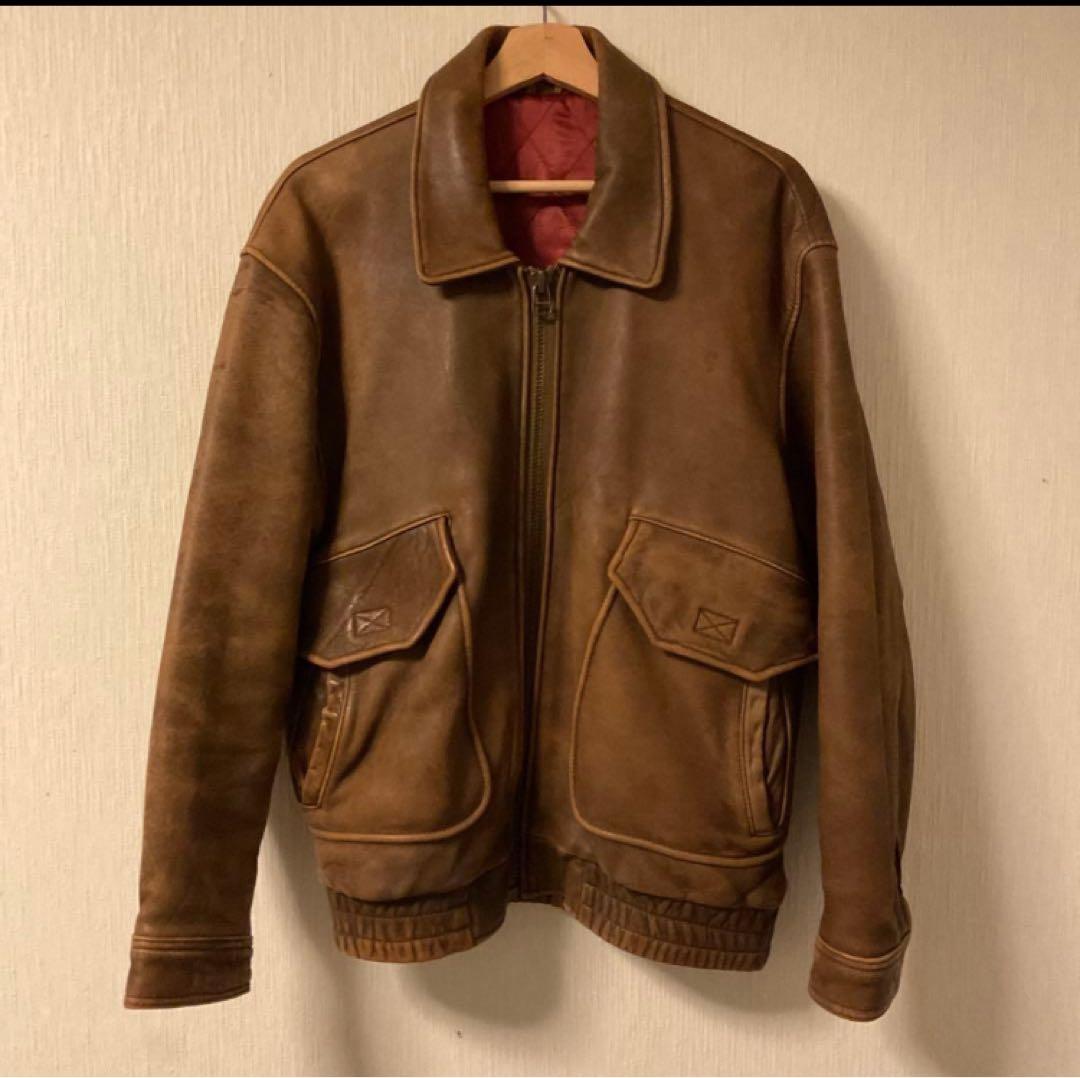 90's　レザージャケット　ラムレザー　短丈　ブラウン　ヴィンテージ