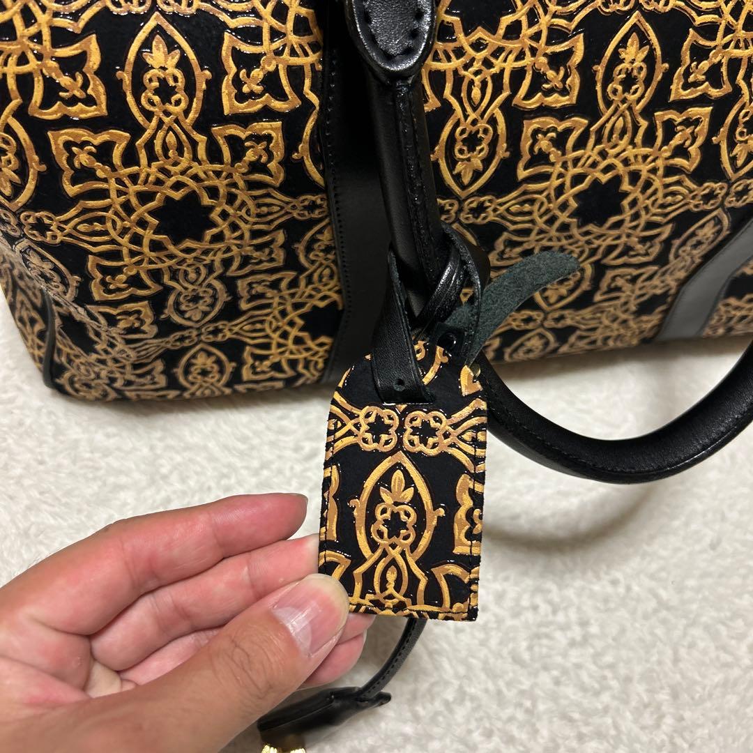 印傳屋 ボストンバッグ ハンドバッグ　キナート アラベスク 鹿革 レザー 鍵付き