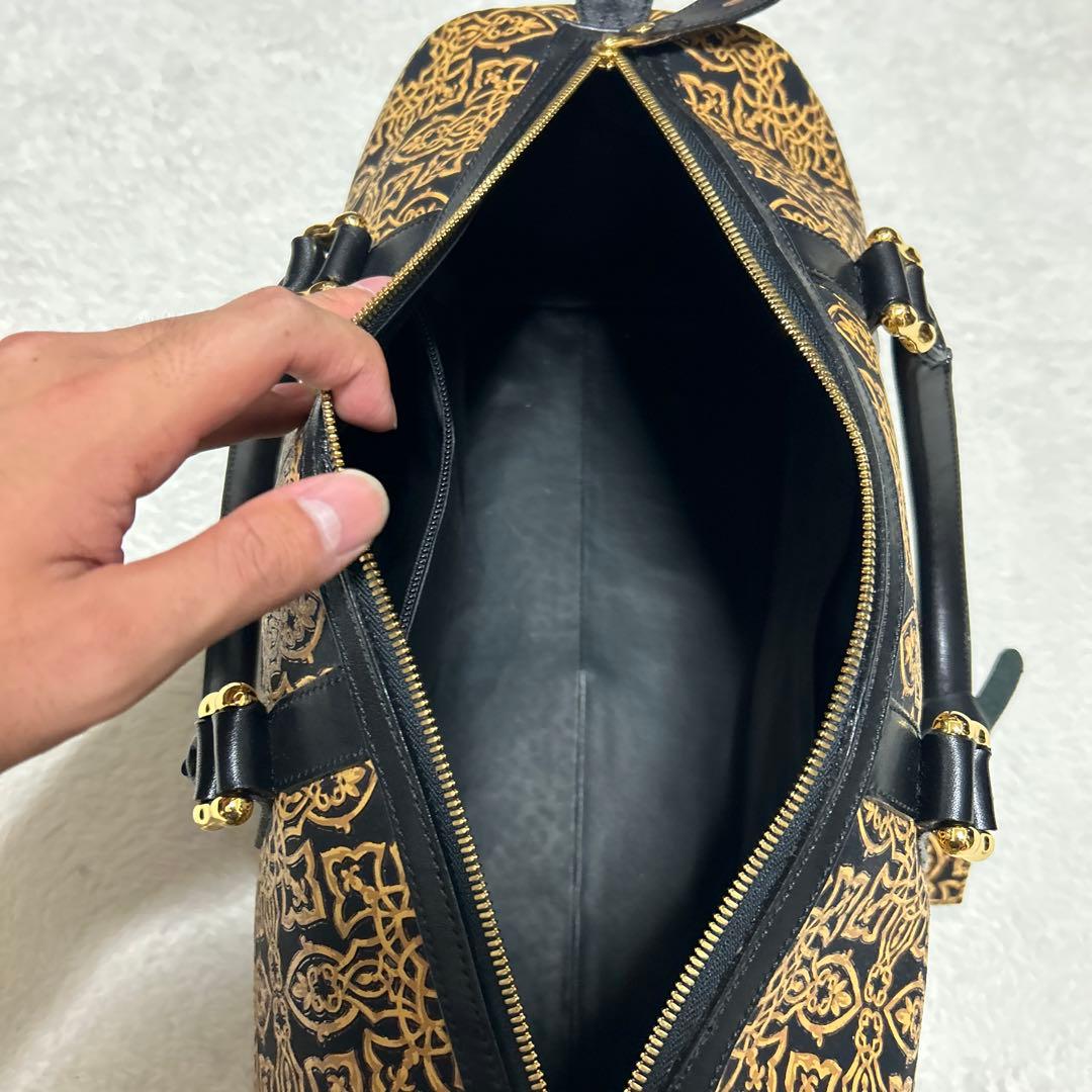 印傳屋 ボストンバッグ ハンドバッグ　キナート アラベスク 鹿革 レザー 鍵付き