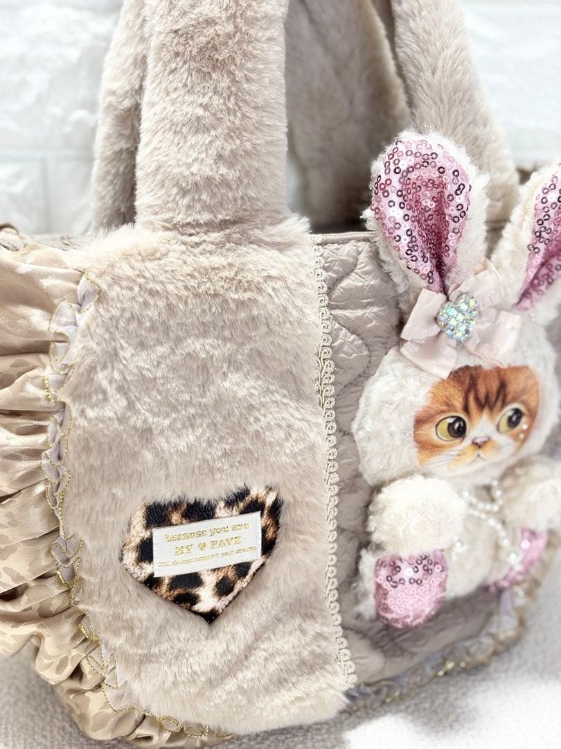 ゆ*ら様 コヤンイサムチョン　ハンドメイド　ギャザーバッグ　ベージュファー　白う