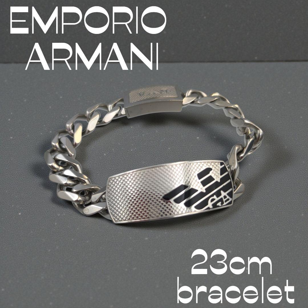 美品✨エンポリオアルマーニ シルバー ブレスレット ロゴプレート 極太 喜平