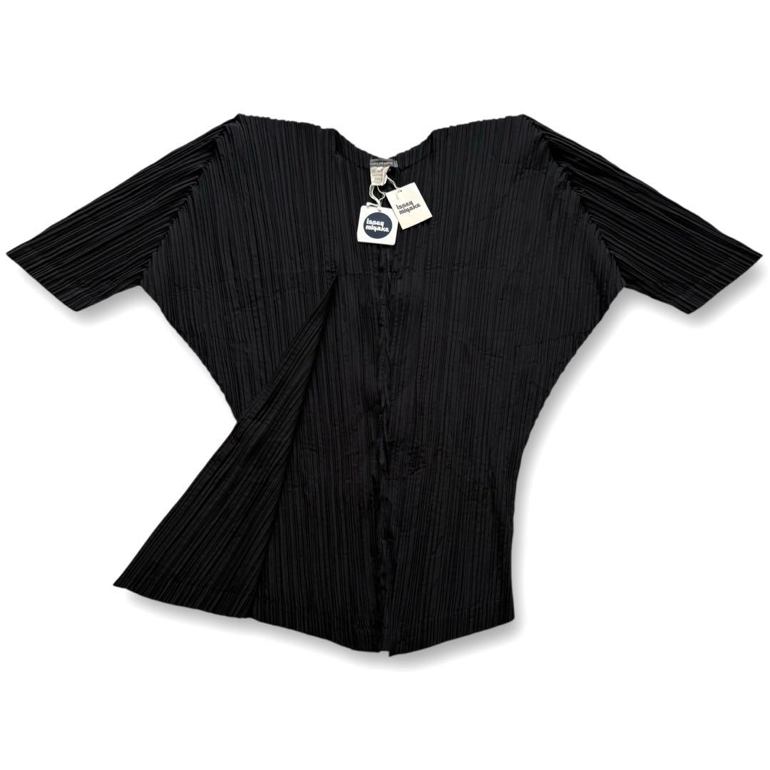 タグ付未使用★イッセイミヤケ 80s 筆タグ プリーツカーディガン イカ 黒 M