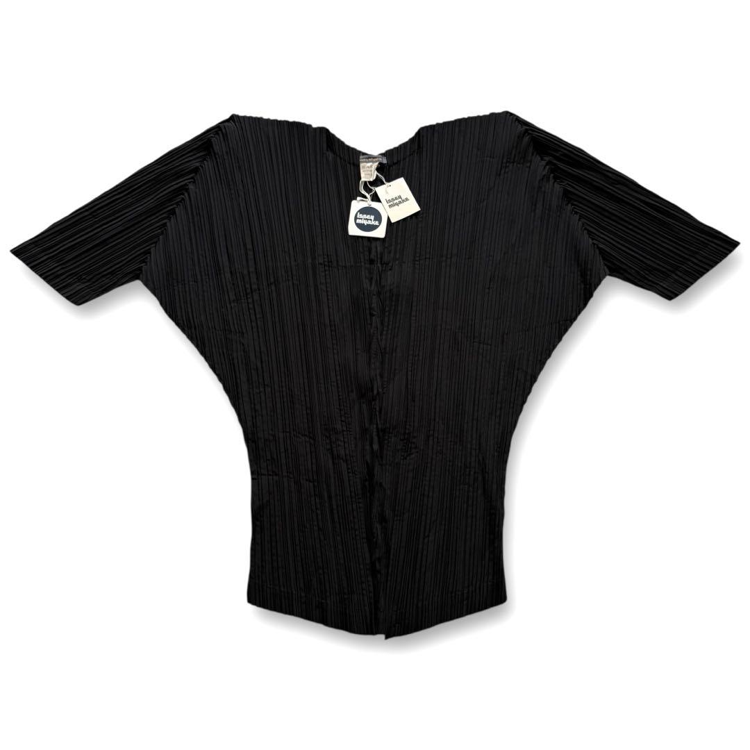 タグ付未使用★イッセイミヤケ 80s 筆タグ プリーツカーディガン イカ 黒 M