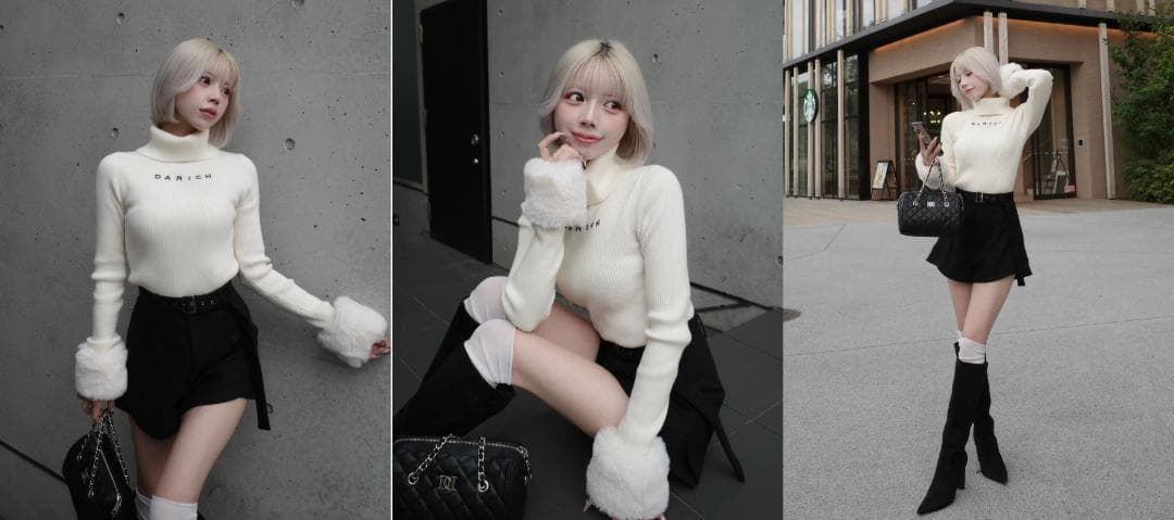 ダーリッチ darich スムースファーリブニットトップス アイボリー IVO