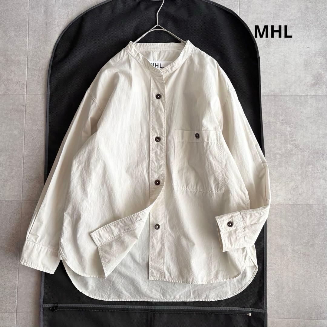 近年✨MHL. WA-SHI COTTON POPLIN バンドカラーシャツ Ⅰ