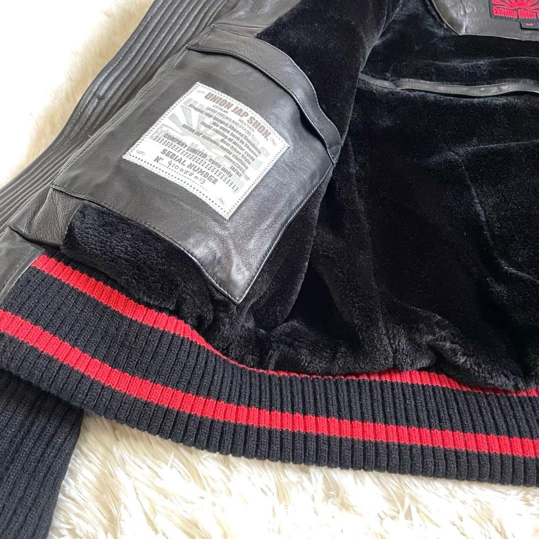 極美品▪️ユニオンジャップ ラム レザー ダウンジャケット ライダース M リブ付
