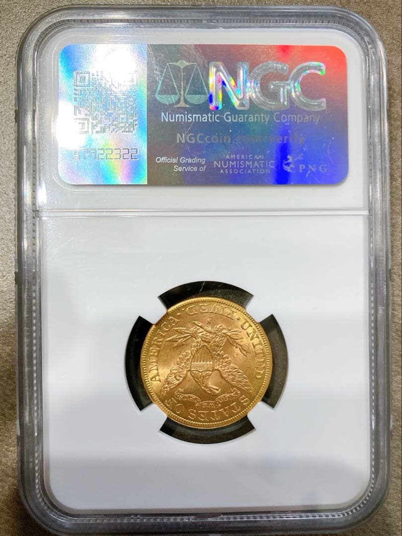 1886 S $5 リバティヘッド金貨 MS 62 NGC認証