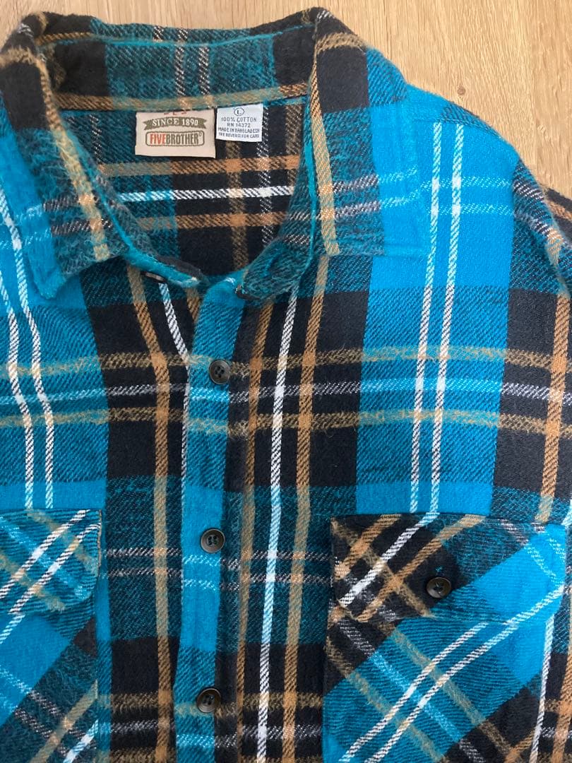 90s five brother ファイブブラザー　ネルシャツ 好配色　ブルー