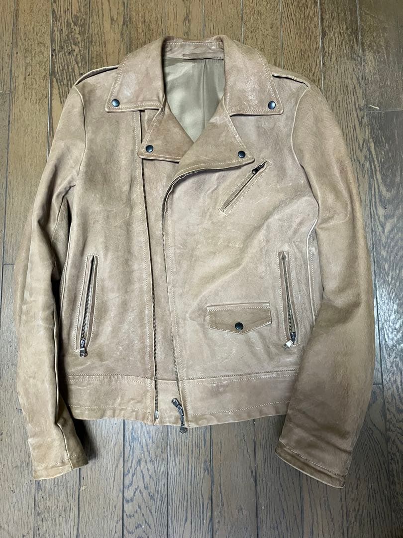 Salvatore Santon ベージュ レザーライダースジャケット